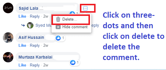 how to delete Facebook comment